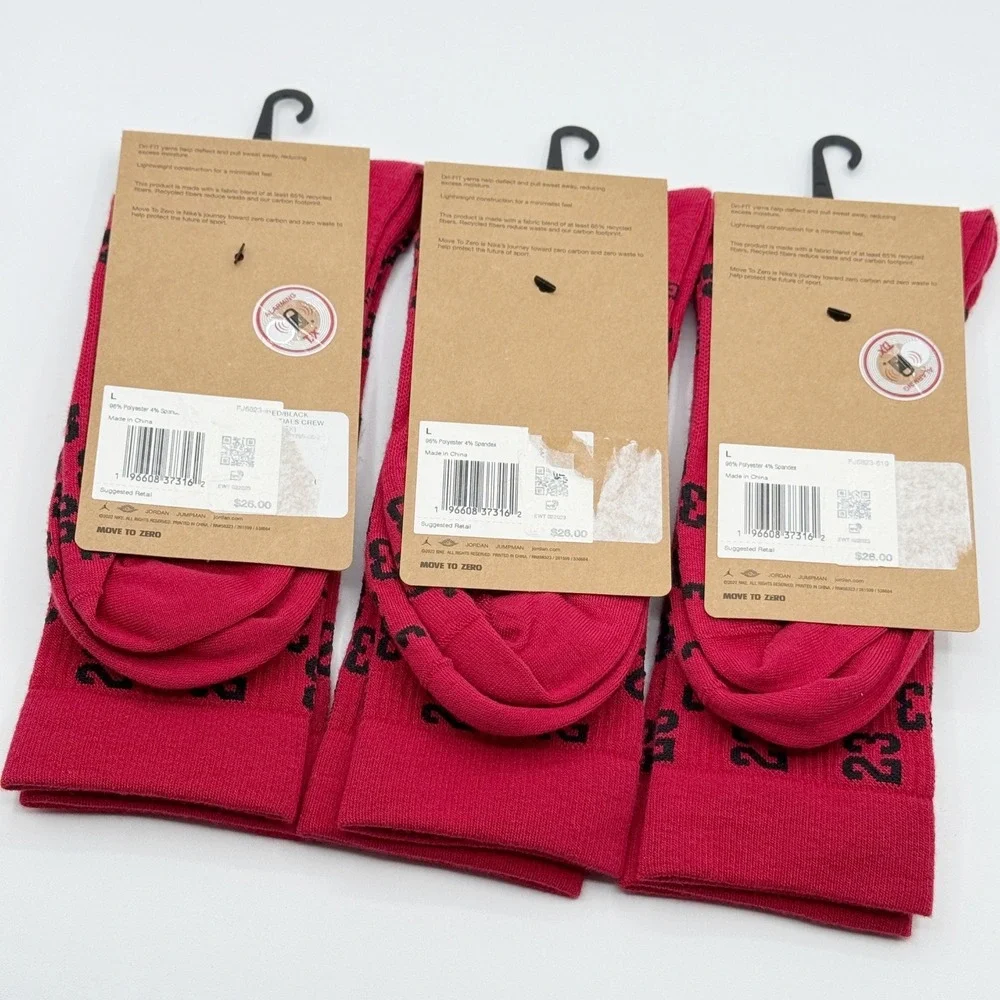 Jordan 23 Monogram Crew‎ Socks (3 Pairs) Size 8 - 12 Mens Red/Black